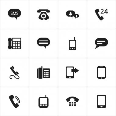 16 düzenlenebilir telefon simgeler kümesi. Retro telekomünikasyon, alıcı-verici, 24 saat hizmet ve daha fazlası gibi simgeler içerir. Web, mobil, UI ve Infographic tasarımı için kullanılabilir.