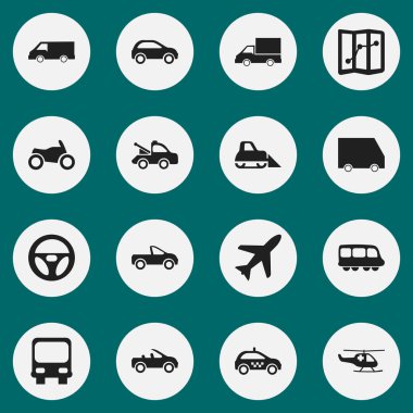 16 düzenlenebilir taşıma simgeler kümesi. Motorbus, navigasyon, Van ve daha fazlası gibi simgeler içerir. Web, mobil, UI ve Infographic tasarımı için kullanılabilir.