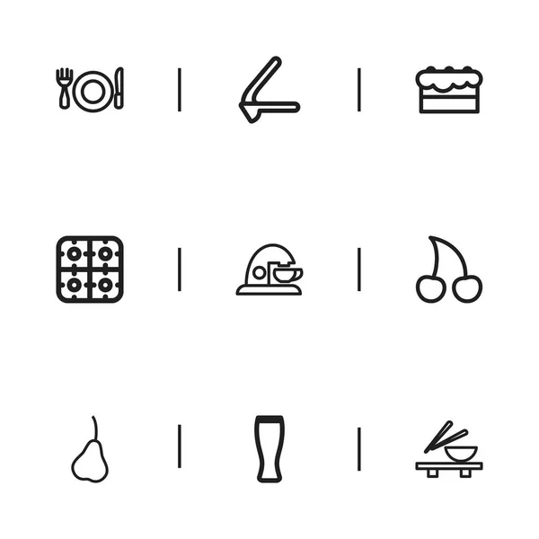Набор из 9 значков повара. Включает в себя такие символы, как Punchbag, Лапша Кубок, кружка и многое другое. Can be used for Web, Mobile, UI and Infographic Design . — стоковый вектор