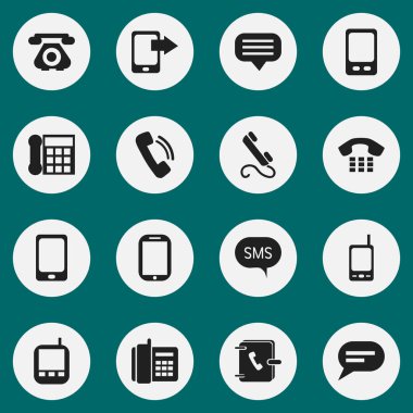 16 düzenlenebilir telefon simgeler kümesi. Retro telekomünikasyon, konuşurken, mesaj ve daha fazlası gibi simgeler içerir. Web, mobil, UI ve Infographic tasarımı için kullanılabilir.