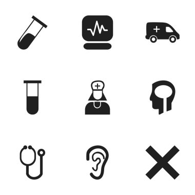 9 düzenlenebilir hastane simgeler kümesi. Acil durum, Doktor aracı, istihbarat ve daha fazlası gibi simgeler içerir. Web, mobil, UI ve Infographic tasarımı için kullanılabilir.