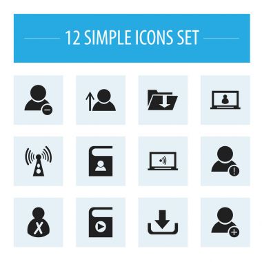 12 düzenlenebilir genel simgeler kümesi. Kablosuz iletim, yeni arkadaş, hata hesabı ve daha fazlası gibi simgeler içerir. Web, mobil, UI ve Infographic tasarımı için kullanılabilir.