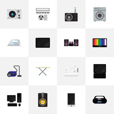 16 düzenlenebilir teknoloji simgeler kümesi. Süpürmek, kişisel bilgisayar, cihaz ve daha fazlası gibi simgeler içerir. Web, mobil, UI ve Infographic tasarımı için kullanılabilir.