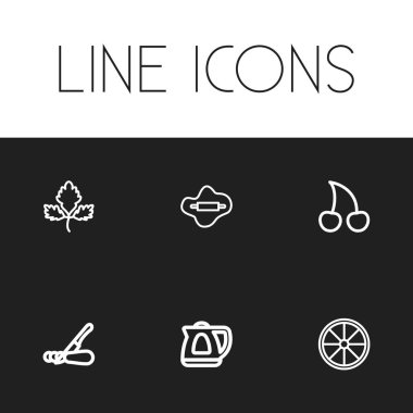 6 düzenlenebilir yemek simgeler kümesi. Herb, oklava, kiraz ve daha fazlası gibi simgeler içerir. Web, mobil, UI ve Infographic tasarımı için kullanılabilir.