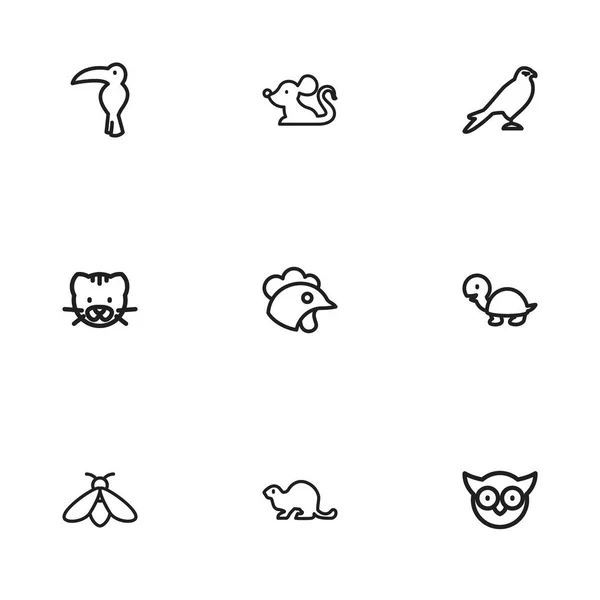 Set de 9 iconos animales editables. Incluye símbolos como castor, rata, gallo y más. Puede ser utilizado para el diseño de la tela, móvil, interfaz de usuario e infografía . — Vector de stock