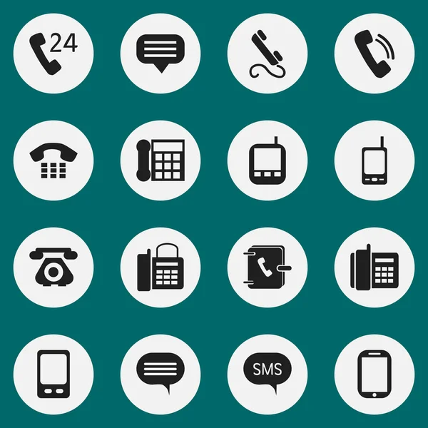 Conjunto de 16 ícones de dispositivo editável. Inclui símbolos como telefone, bate-papo, fórum e muito mais. Pode ser usado para Web, Mobile, UI e design infográfico . — Vetor de Stock