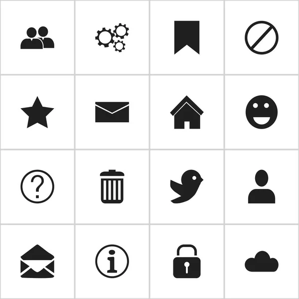 Набір з 16 редаговані Інтернет іконок. Включає в себе символи, такі як заперечувати, спорядження, Emoji та багато іншого. Може використовуватися для веб, мобільні, призначеного для користувача інтерфейсу і інфографіки дизайн. — стоковий вектор