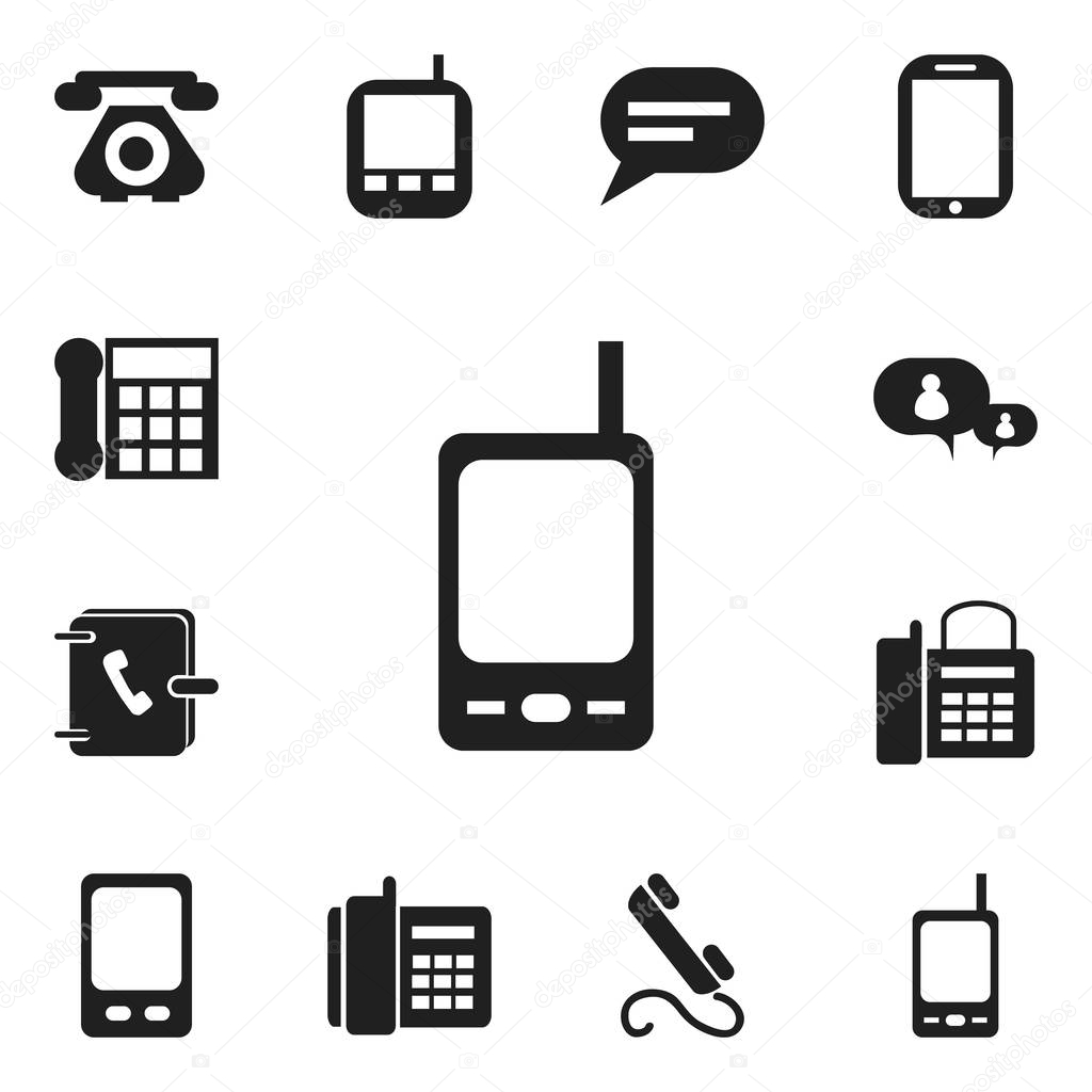Set Of 12 Editable Gadget Icons. Includes Symbols Such As Retro Telecommunication, Mobile, Phone And More. Can Be Used For Web, Mobile, UI And Infographic Design.