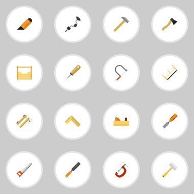 16 düzenlenebilir enstrüman simgeler kümesi. Bit, el testeresi, Bodkin gibi simgeler içerir. Web, mobil, UI ve Infographic tasarımı için kullanılabilir.
