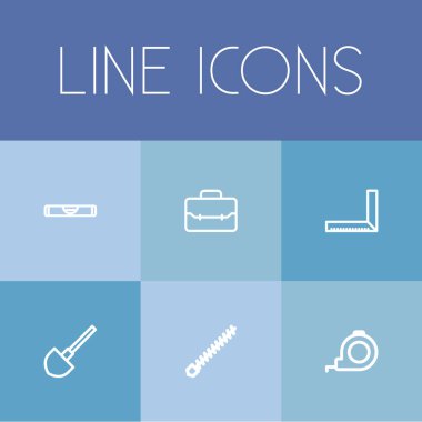 6 düzenlenebilir ekipman simgeler kümesi. Portföy, Bit, ölçüm ve daha fazla dönen gibi simgeler içerir. Web, mobil, UI ve Infographic tasarımı için kullanılabilir.