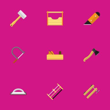 9 düzenlenebilir ekipman simgeler kümesi. Aletleri, bıçak ve zımpara kağıdı gibi simgeler içerir. Web, mobil, UI ve Infographic tasarımı için kullanılabilir.