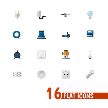 16 düzenlenebilir elektrik simgeler kümesi. İzolatör, ampul, Terminal bloğu ve daha fazlası gibi simgeler içerir. Web, mobil, UI ve Infographic tasarımı için kullanılabilir.