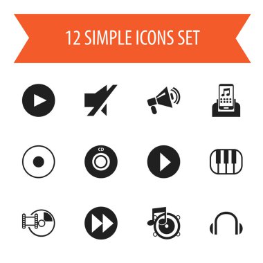 12 düzenlenebilir şarkı simgeler kümesi. Oynat düğmesini, kulaklık, hafıza ve daha fazlası gibi simgeler içerir. Web, mobil, UI ve Infographic tasarımı için kullanılabilir.
