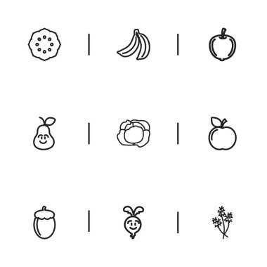 9 düzenlenebilir pişirme simgeler kümesi. Frenk üzümü, şalgam, Apple ve daha fazlası gibi simgeler içerir. Web, mobil, UI ve Infographic tasarımı için kullanılabilir.