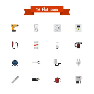 16 düzenlenebilir elektriksel simgeler kümesi. Tornavida, lehimleme, priz ve daha fazlası gibi simgeler içerir. Web, mobil, UI ve Infographic tasarımı için kullanılabilir.