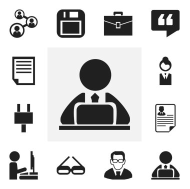 12 düzenlenebilir Office simgeler kümesi. Belge, dosya, işçi gibi simgeler dizüstü bilgisayar ve daha fazlasını içerir. Web, mobil, UI ve Infographic tasarımı için kullanılabilir.