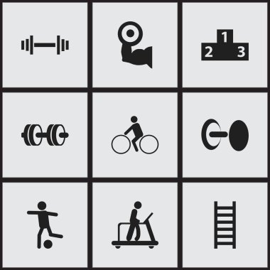 9 düzenlenebilir spor simgeler kümesi. Ağır eğitim, merdiven, yürütülen çalışan ve daha fazlası gibi simgeler içerir. Web, mobil, UI ve Infographic tasarımı için kullanılabilir.