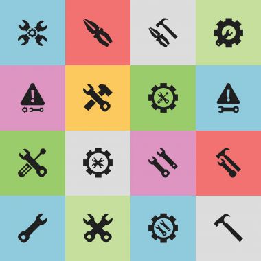 16 düzenlenebilir aracı simgeler kümesi. Teknik destek, İngiliz anahtarı onarım, tornavida anahtarı ve daha fazlası gibi simgeler içerir. Web, mobil, UI ve Infographic tasarımı için kullanılabilir.