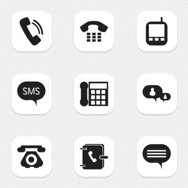 9 düzenlenebilir telefon simgeler kümesi. Adres defteri, Forum, alıcı-verici ve daha fazlası gibi simgeler içerir. Web, mobil, UI ve Infographic tasarımı için kullanılabilir.