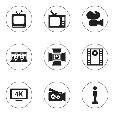 9 düzenlenebilir film simgeler kümesi. Video kamera, taşınabilir fotoğraf makinesi, Ultra görüntü ve daha fazlası gibi simgeler içerir. Web, mobil, UI ve Infographic tasarımı için kullanılabilir.