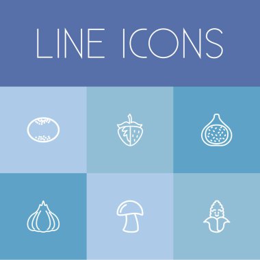 6 düzenlenebilir mutfak eşyaları simgeler kümesi. İncir, greyfurt, Berry ve daha fazlası gibi simgeler içerir. Web, mobil, UI ve Infographic tasarımı için kullanılabilir.