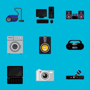 9 düzenlenebilir ev simgeler kümesi. Mikrofon, Stereo sistemi, Çamaşırhane ve daha fazlası gibi simgeler içerir. Web, mobil, UI ve Infographic tasarımı için kullanılabilir.