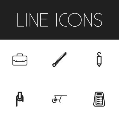 6 düzenlenebilir araçları simgeler kümesi. Bulutsuz, rende, Portföy gibi simgeler içerir. Web, mobil, UI ve Infographic tasarımı için kullanılabilir.