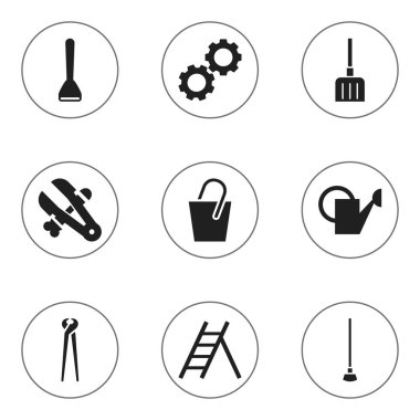 9 düzenlenebilir araçları simgeler kümesi. Patates soyma, kolu, kazma gibi simgeler içerir. Web, mobil, UI ve Infographic tasarımı için kullanılabilir.