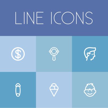 6 düzenlenebilir Kin simgeler kümesi. Evlat, çocuk, sorbe ve daha fazlası gibi simgeler içerir. Web, mobil, UI ve Infographic tasarımı için kullanılabilir.