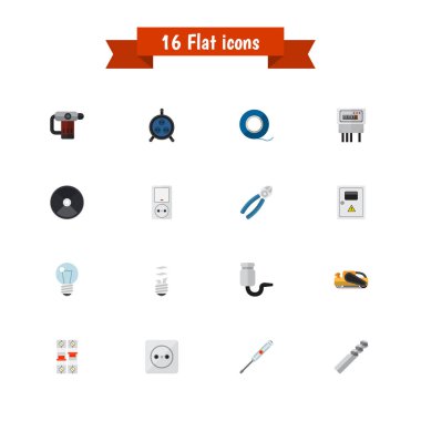 16 düzenlenebilir aletleri simgeler kümesi. Ampul, çivi, rozet ve daha ekleme gibi simgeler içerir. Web, mobil, UI ve Infographic tasarımı için kullanılabilir.