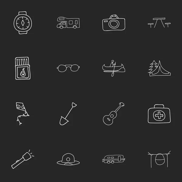 16 düzenlenebilir gezi simgeler kümesi. Müzik aleti, gözlük, plaj şapka ve daha fazlası gibi simgeler içerir. Web, mobil, UI ve Infographic tasarımı için kullanılabilir.