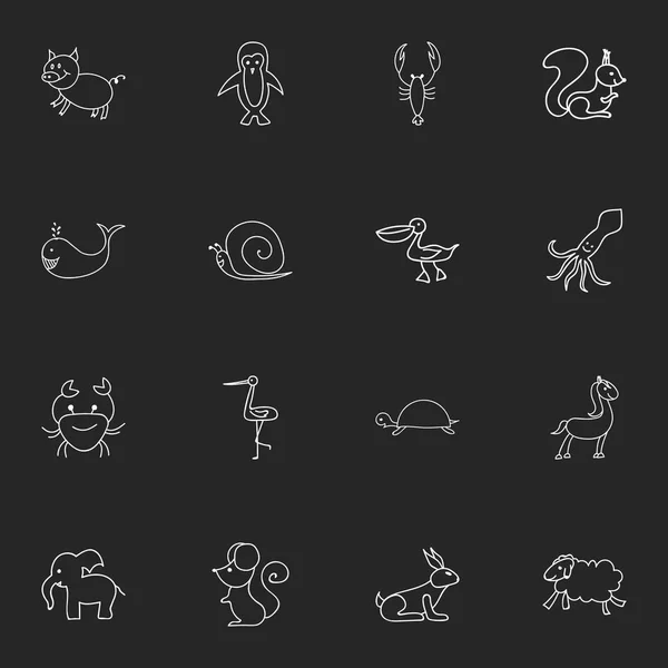 Conjunto de 16 iconos animales editables. Incluye símbolos como la babosa, la sombra, el cáncer y más. Puede ser utilizado para el diseño de la tela, móvil, interfaz de usuario e infografía . — Archivo Imágenes Vectoriales