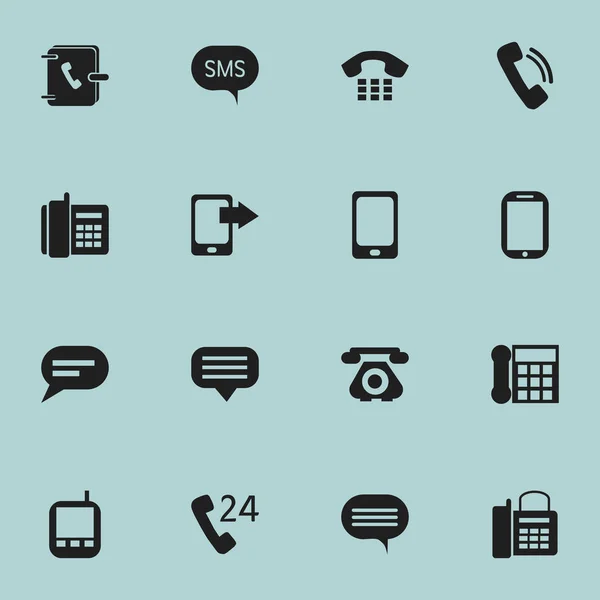 Set di 16 icone gadget modificabili. Include simboli come messaggio, telefono di ufficio, smartphone e altro ancora. Può essere utilizzato per la progettazione web, mobile, UI e infografica . — Vettoriale Stock