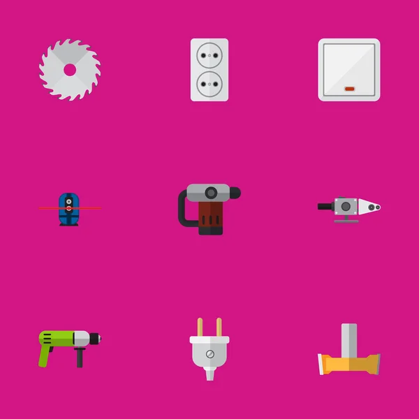 Conjunto de 9 iconos de instrumentos editables. Incluye símbolos tales como zócalo, tubo de soplado, interruptor y más. Puede ser utilizado para el diseño de la tela, móvil, interfaz de usuario e infografía . — Vector de stock