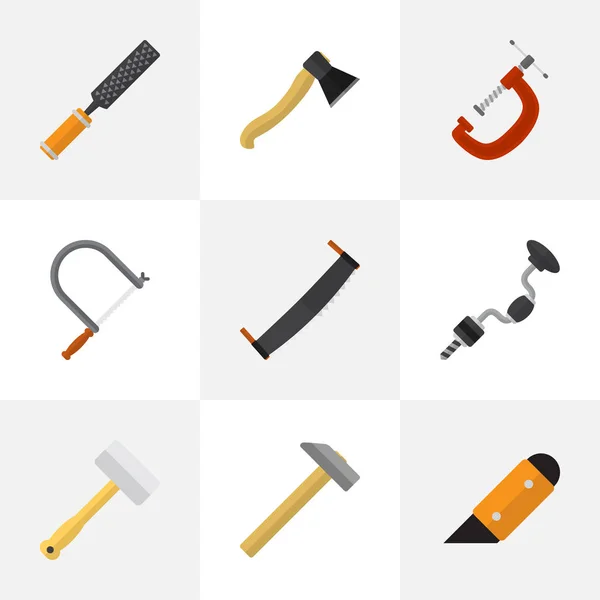Conjunto de 9 iconos de herramientas editables. Incluye símbolos tales como cuchillo, Clinch, Boer y más. Puede ser utilizado para el diseño de la tela, móvil, interfaz de usuario e infografía . — Archivo Imágenes Vectoriales