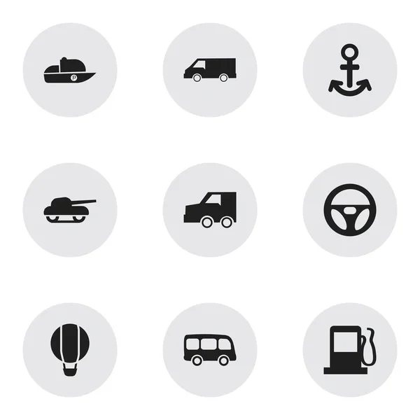 Set di 9 icone di spedizione modificabili. Include simboli come Tour Bus, Van, Spedizione e altro ancora. Può essere utilizzato per la progettazione web, mobile, UI e infografica . — Vettoriale Stock