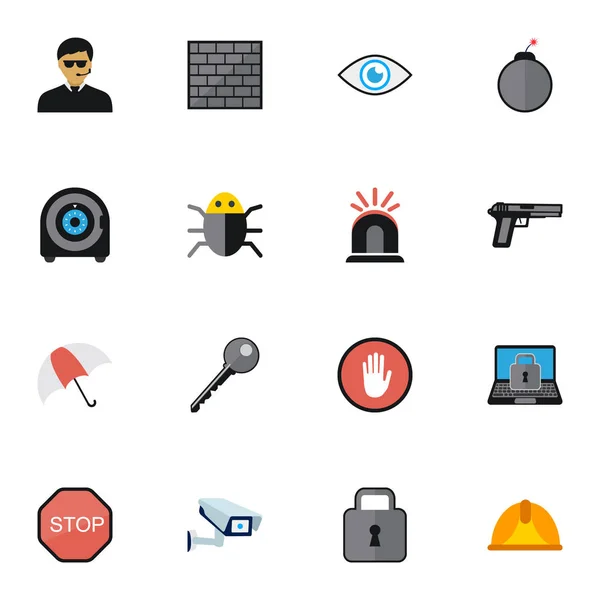 Conjunto de 16 iconos de seguridad editables. Incluye símbolos como alarma, caja fuerte, virus y más. Puede ser utilizado para el diseño de la tela, móvil, interfaz de usuario e infografía . — Vector de stock