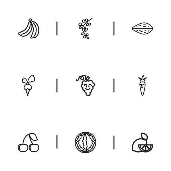 Σύνολο 9 εικονίδια με δυνατότητα επεξεργασίας τροφίμων. Περιλαμβάνει σύμβολα όπως η σταφίδα, κεράσι, Amygdalaceous και περισσότερο. Μπορεί να χρησιμοποιηθεί για Web, Mobile, Ui και σχεδίασης γραφήματος. — Διανυσματικό Αρχείο
