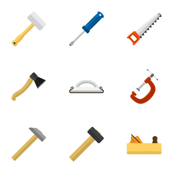 Conjunto de 9 iconos de instrumentos editables. Incluye símbolos como martillo, hacha, tornillo y más. Puede ser utilizado para el diseño de la tela, móvil, interfaz de usuario e infografía . — Archivo Imágenes Vectoriales