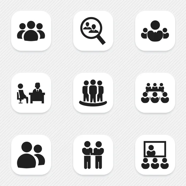 Set van 9 bewerkbare samenwerking iconen. Bevat symbolen zoals overeenkomst, publiciteit, vergadering en meer. Kan worden gebruikt voor Web, Mobile, Ui en Infographic Design. — Stockvector