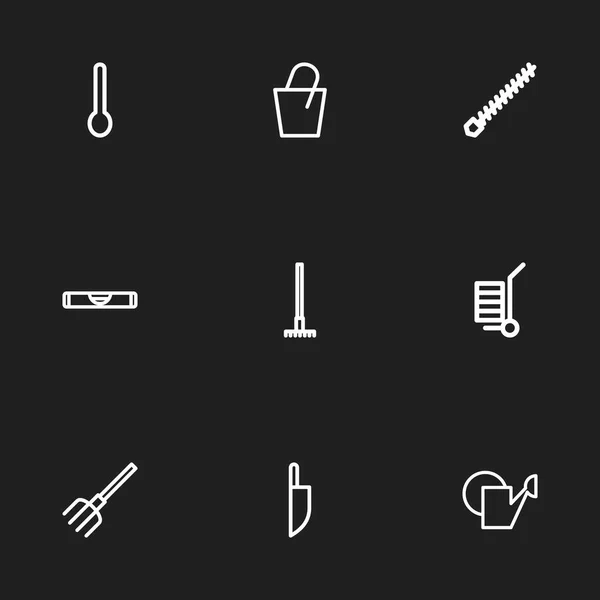 Set van 9 bewerkbare Tools iconen. Bevat symbolen zoals vervoer, eetlepel, roterende bits en meer. Kan worden gebruikt voor Web, Mobile, Ui en Infographic Design. — Stockvector