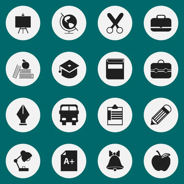 16 düzenlenebilir okul simgeler kümesi. Portföy, NIB, ressamlar Stand gibi simgeleri içerir. Web, mobil, UI ve Infographic tasarımı için kullanılabilir.