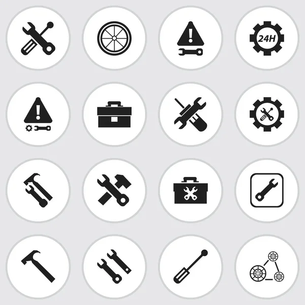 Conjunto de 16 iconos de servicio editables. Incluye símbolos como destornillador, precaución, martillo de llave inglesa y más. Puede ser utilizado para el diseño de la tela, móvil, interfaz de usuario e infografía . — Vector de stock