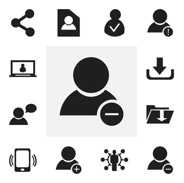 Set van 12 bewerkbare Web iconen. Bevat symbolen zoals toegang, downloaden, verwijderen lid en meer. Kan worden gebruikt voor Web, Mobile, Ui en Infographic Design. — Stockvector