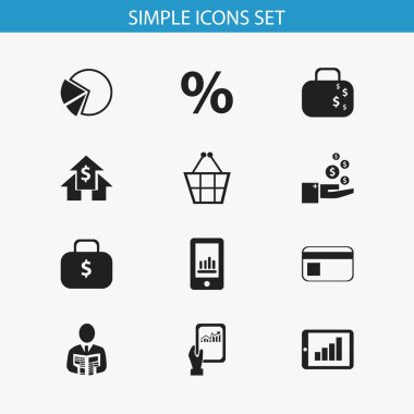 12 düzenlenebilir Analytics simgeler kümesi. Pasta grafik, para çantasını, Smartphone ve daha fazlası gibi simgeler içerir. Web, mobil, UI ve Infographic tasarımı için kullanılabilir.