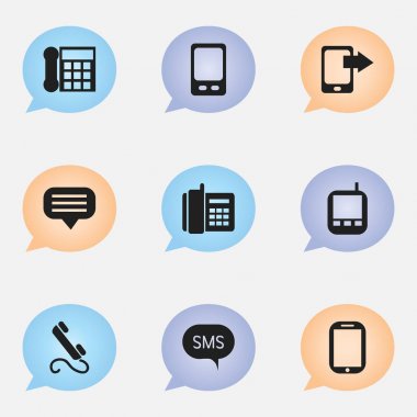 9 düzenlenebilir telefon simgeler kümesi. Ev cep telefonu, ileti ve telefon gibi simgeleri içerir. Web, mobil, UI ve Infographic tasarımı için kullanılabilir.