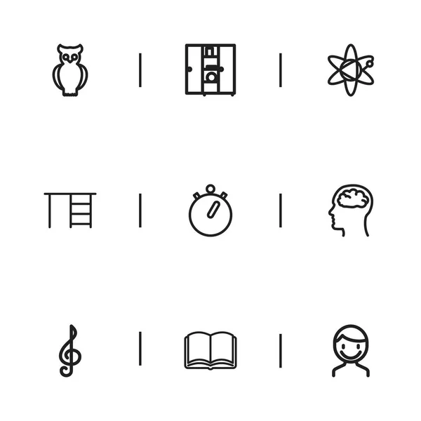 Набор из 9 значков редактируемого образования. Включает в себя такие символы, как книжный шкаф, молекула, мужчина и многое другое. Can be used for Web, Mobile, UI and Infographic Design . — стоковый вектор