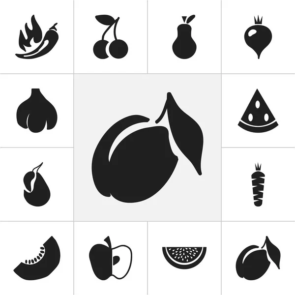 Ensemble de 12 icônes de baies modifiables. Comprend des symboles tels que le melon de musc, abricot, tranche de melon et plus. Peut être utilisé pour le Web, mobile, interface utilisateur et infographie . — Image vectorielle