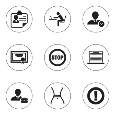 9 düzenlenebilir karmaşık simgeler kümesi. İş adamı, kimlik, dikkat ve daha fazlası gibi simgeler içerir. Web, mobil, UI ve Infographic tasarımı için kullanılabilir.