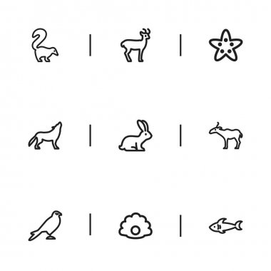 9 düzenlenebilir zooloji anahat simgeleri ayarlayın. Kurt, tavşan, deniz yıldızı ve daha fazlası gibi simgeler içerir. Web, mobil, UI ve Infographic tasarımı için kullanılabilir.
